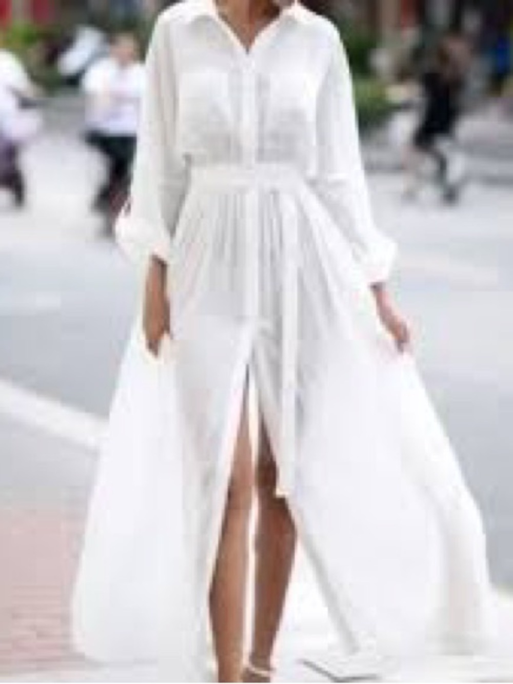 Floryday Button-Front White Maxi Shirt Dress with Front Slit